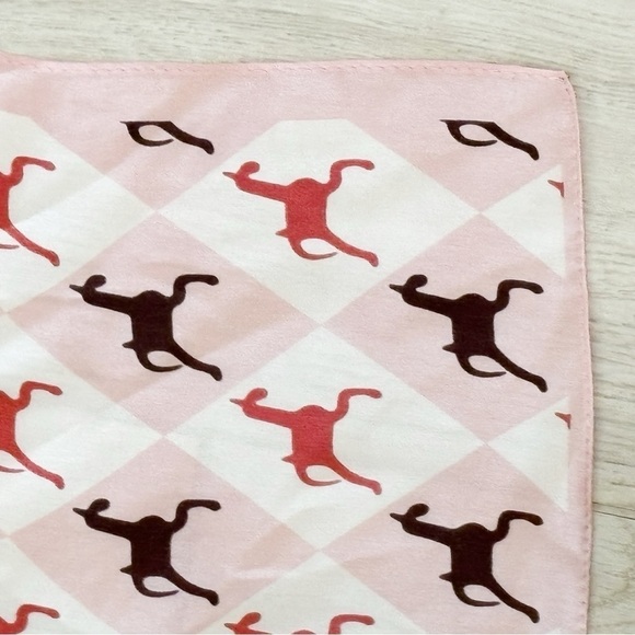 WINSLY Pink Brown Equestrian Horse Print 100% Silk Square Scarf 20” X 20” - Picture 4 of 7